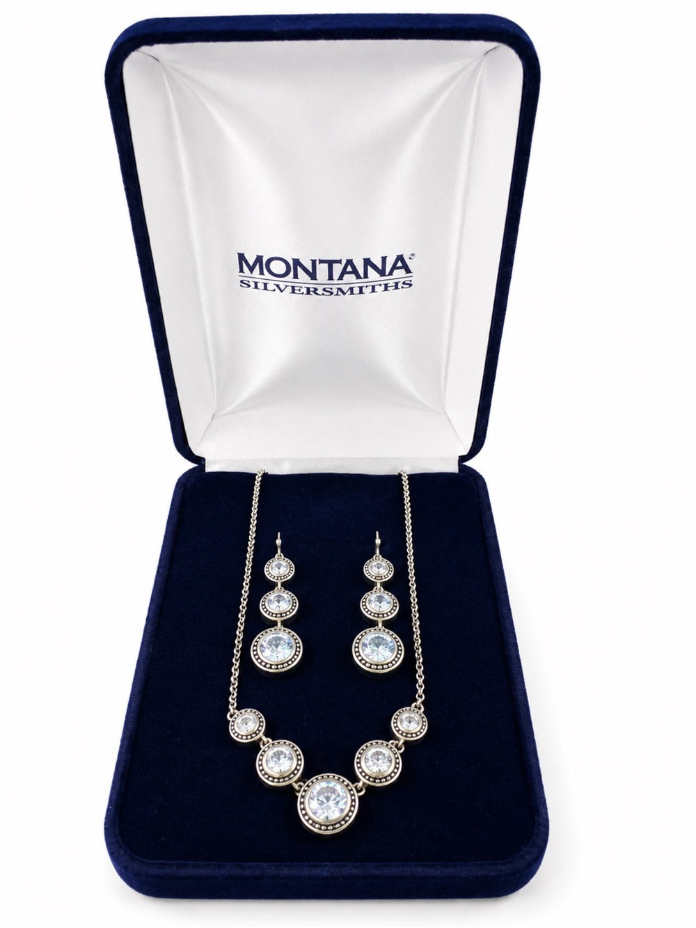 Montana Silversmiths Silver-tone Necklace and Drop Earrings with Clear Crystals